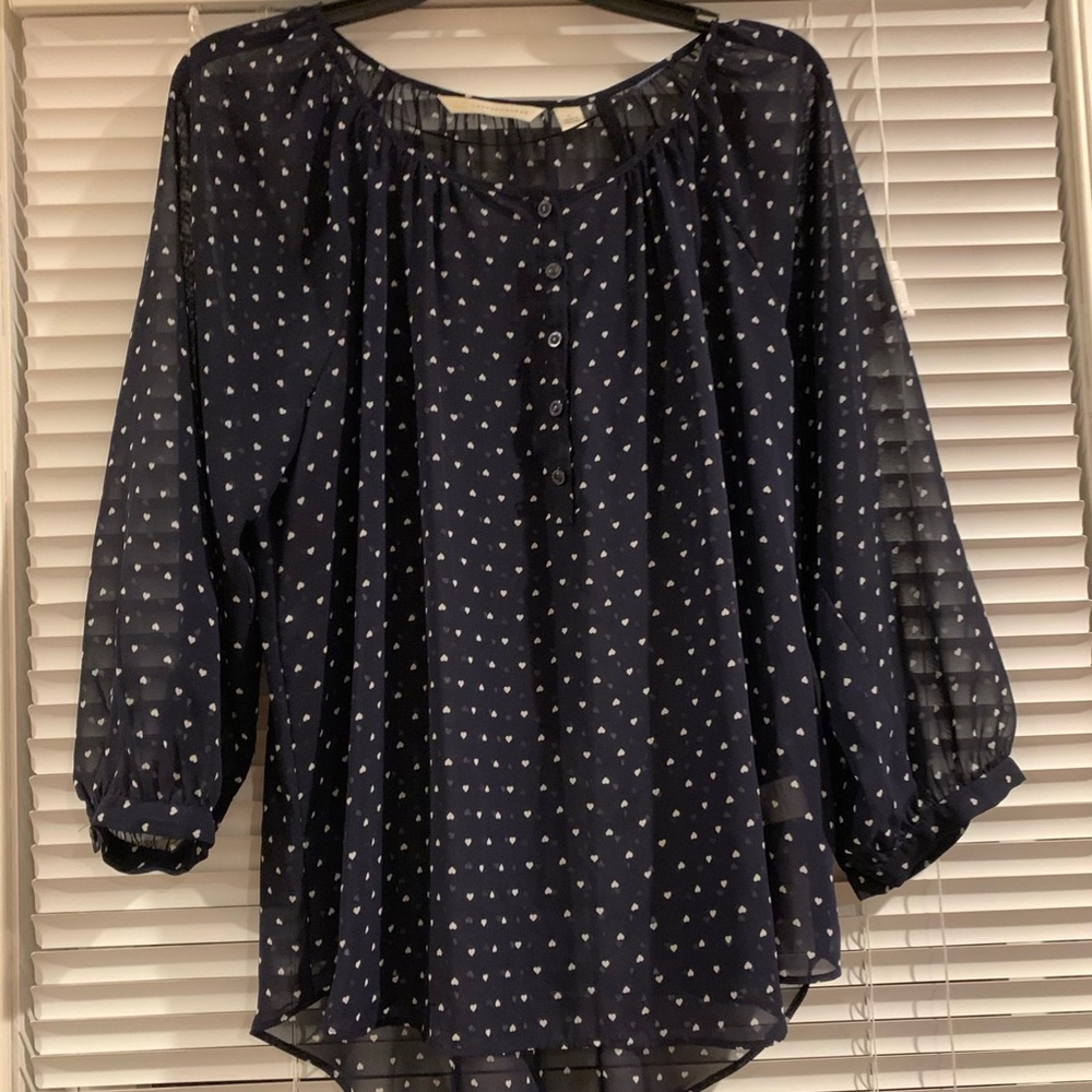 Navy blue blouse with heart polka dots